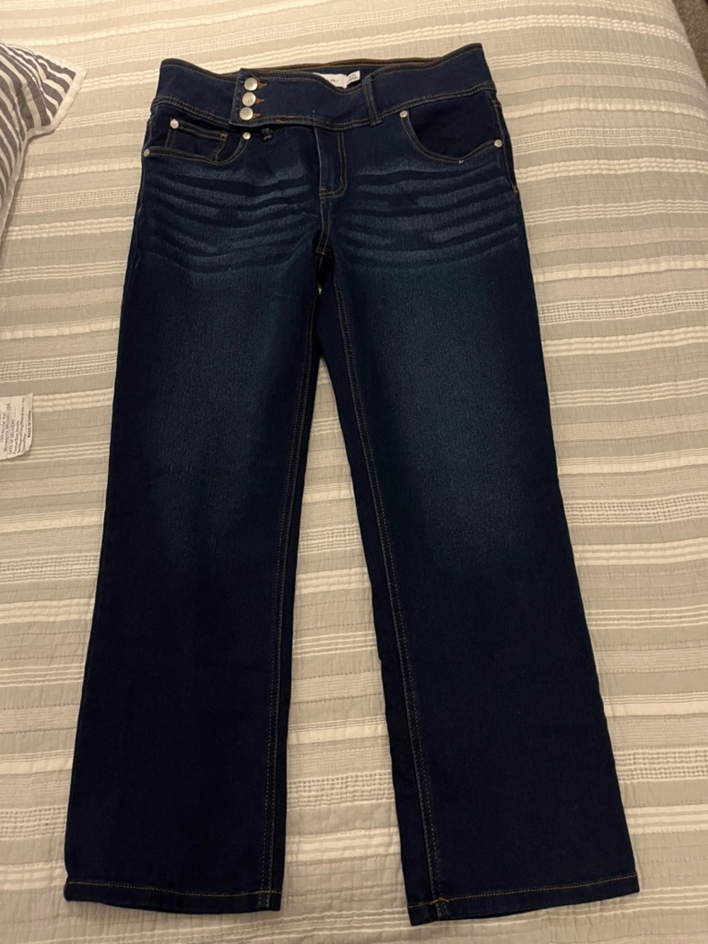 Tahari Navy Wide-Leg Jeans with Triple Button Waist
